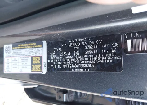 2024 Kia Forte Lxs from USA, damaged, VIN 3KPF24ADXRE836965